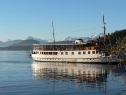 Photo: Boat on Lake Nahuel Huapi arriving at Llao Llao